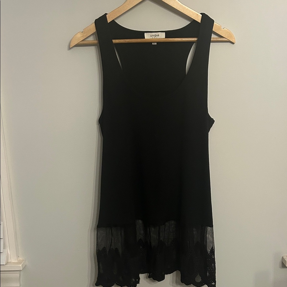 Umgee Black Lace Hem Tank Top